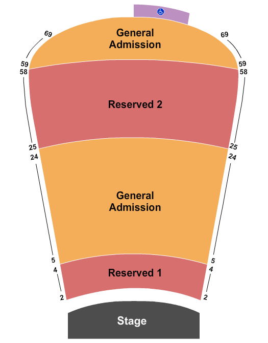 Red Rocks Amphitheatre Resv 2-4, 25-58 and GA 5-24, 59-69 Seating Chart