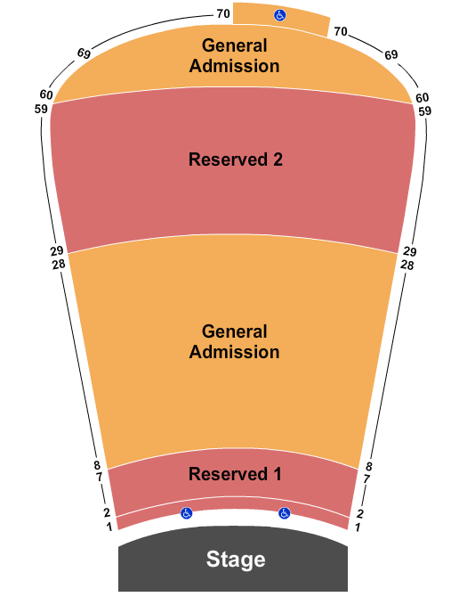 Red Rocks Amphitheatre Resv 2-7 & 29-59 - GA 8-28 & 60-69 Seating Chart
