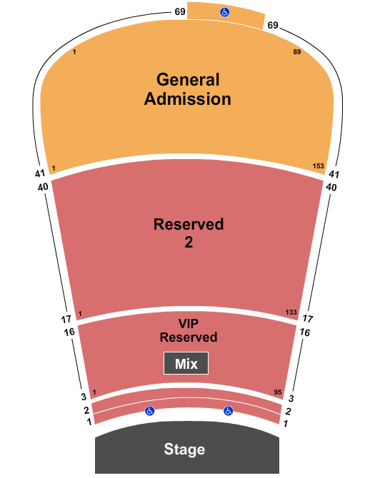 Red Rocks Amphitheatre VIP 2-16  Resv 17-40  GA 41-69 Seating Chart