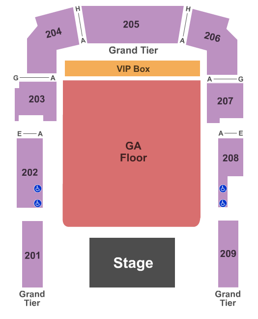 Bayou Music Center End Stage GA Floor VIP Box Seating Chart