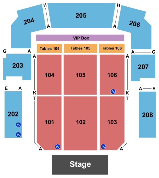 Bayou Music Center Theatre Setup - Tables Seating Chart