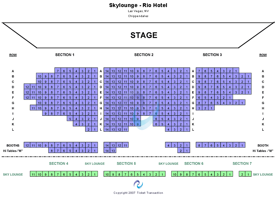Chippendales Theatre at Rio Las Vegas End Stage Seating Chart