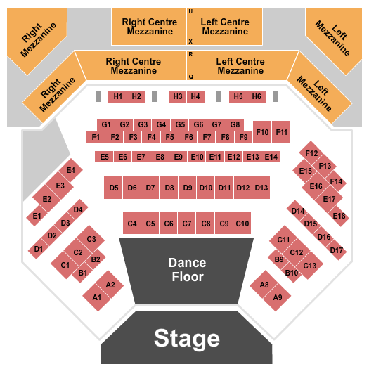 River Rock Casino Resort Endstage Tables w/ Dancefloor Seating Chart