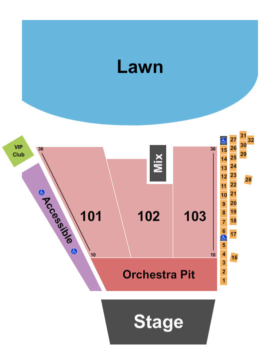 Live Oak Bank Pavilion At Riverfront Park Endstage w/VIP club Seating Chart