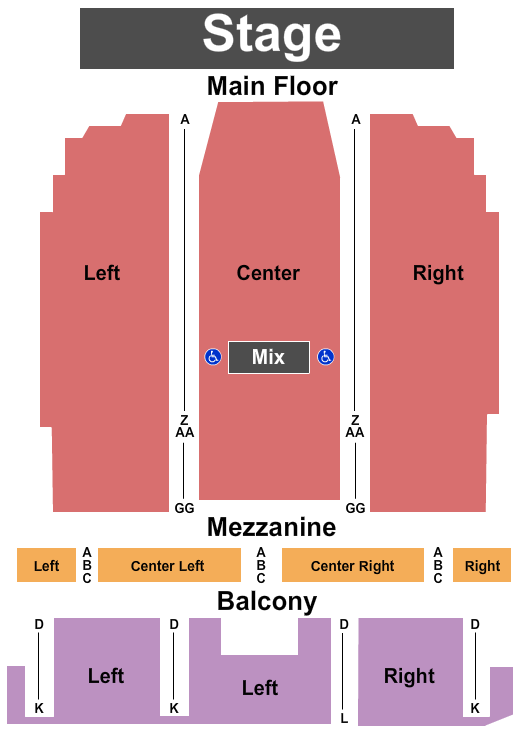 seating chart for Robins Theatre - End Stage - eventticketscenter.com