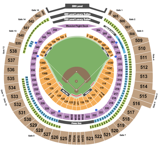 Rogers Centre seating chart for the Toronto Blue Jays.