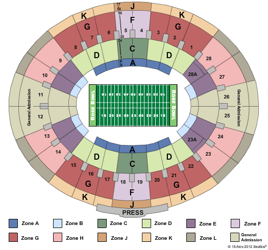 Rose Bowl Stadium - Pasadena 2012 PAC 12 Championship Zone Seating Chart