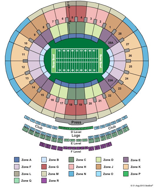 Rose Bowl Stadium - Pasadena 2014 BCS Championship Zone Seating Chart