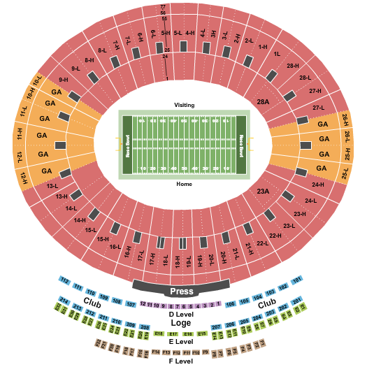 Rose Bowl Stadium - Pasadena Football Seating Chart