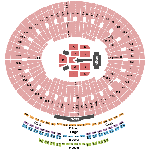 Rose Bowl Stadium - Pasadena Justin Beiber Seating Chart