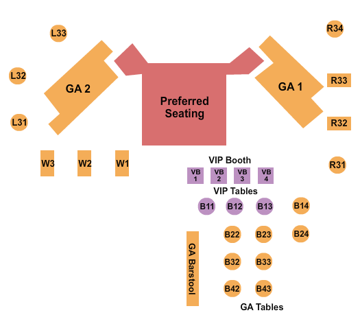 Rose City Comedy GA/Preferred/Tables/Booths Seating Chart
