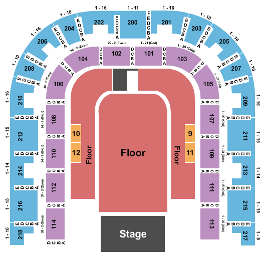 Sacramento Memorial Auditorium Endstage GA Floor-2 Seating Chart