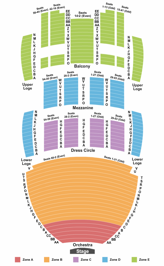San Diego Civic Theatre End Stage Zone Seating Chart