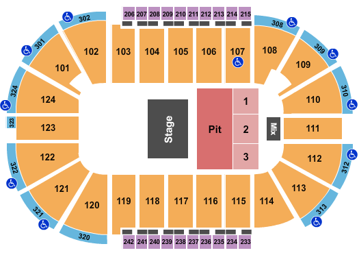 Santander Arena Theater with Pit Seating Chart