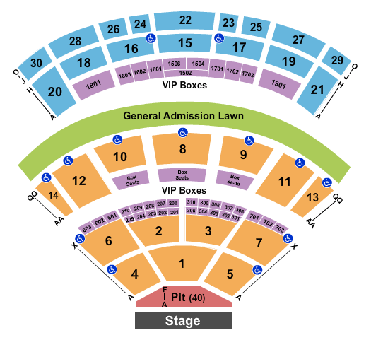 Saratoga Performing Arts Center Endstage - Lower Lawn Seating Chart