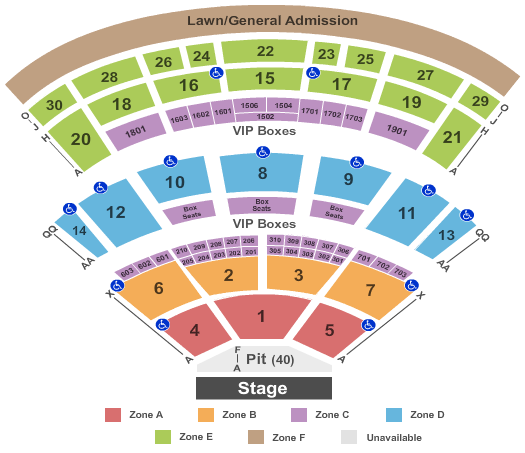 Saratoga Performing Arts Center End Stage Zone Seating Chart