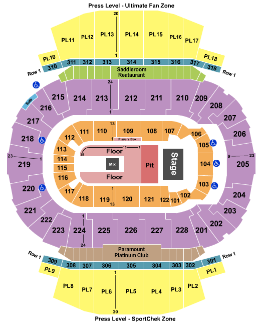 Scotiabank Saddledome Endstage Pit/Floor Seating Chart