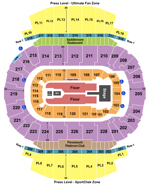 seating chart for Scotiabank Saddledome - Thomas Rhett 2 - eventticketscenter.com