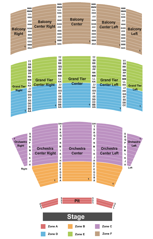 Selena Auditorium Endstage - Zone Seating Chart