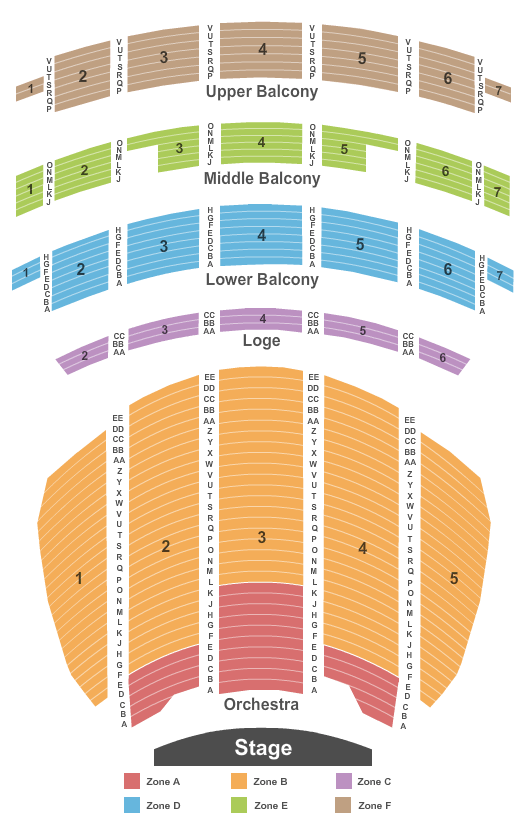 Sheas Performing Arts Center End Stage Zone Seating Chart
