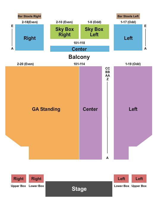 Sherman Theater Endstage - GA & RSV Floor 2 Seating Chart