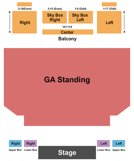 Sherman Theater Endstage - GA Floor Resv Balc 2 Seating Chart