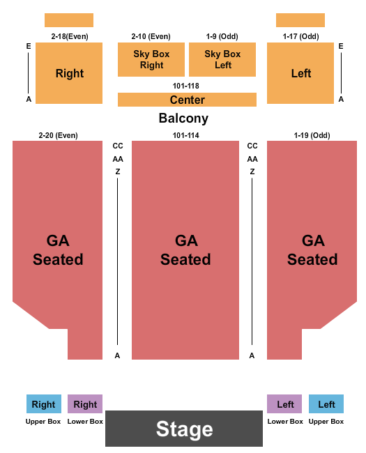 Sherman Theater Endstage - GA Seated Resv Balc Seating Chart