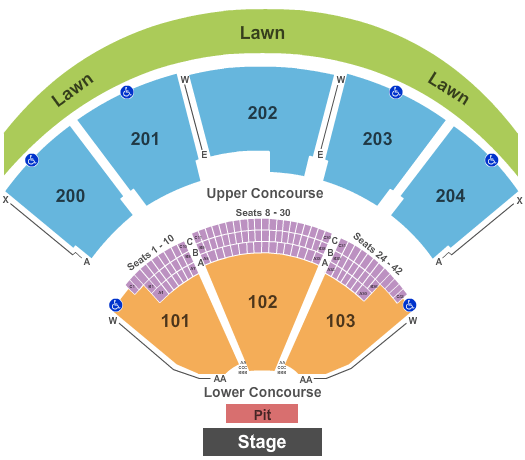 Shoreline Amphitheatre - CA End Stage Pit Seating Chart