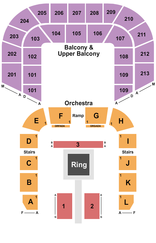 Shreveport Municipal Memorial Auditorium seating chart with row numbers