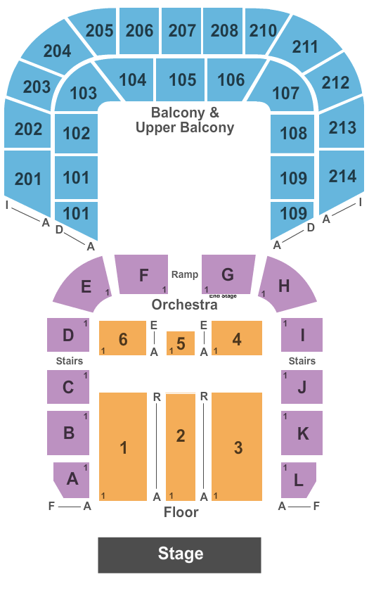 Shreveport Municipal Memorial Auditorium End Stage Rows A - R Seating Chart