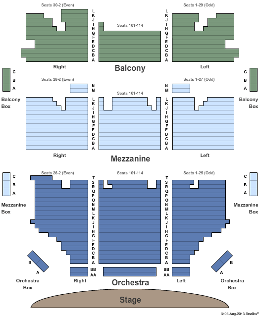 Shubert Theater - CT End Stage Seating Chart