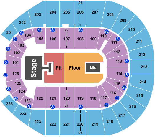 Simmons Bank Arena Endstage GA Pit w/ Catwalk Seating Chart