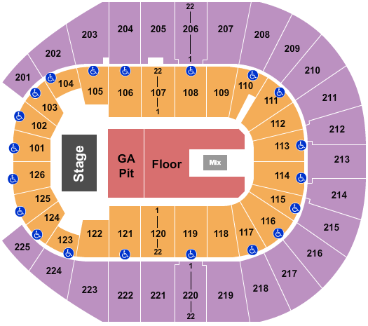 Simmons Bank Arena GA Pit/Flr Rsv Seating Chart