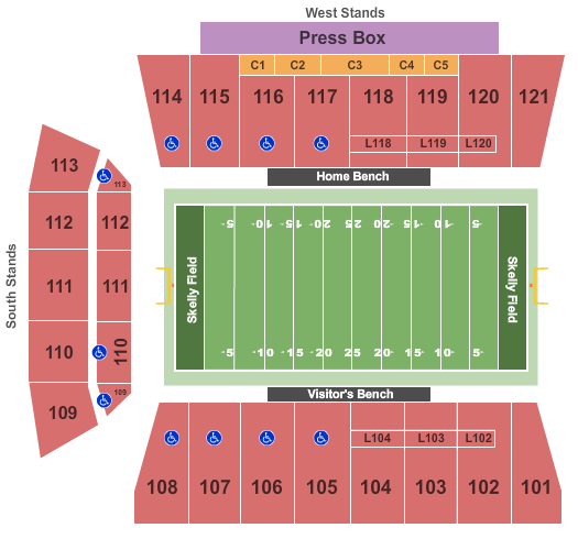 Skelly Field at H.A. Chapman Stadium Football Seating Chart