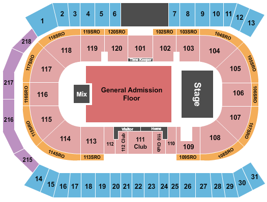 Sleeman Centre Endstage GA Floor Seating Chart