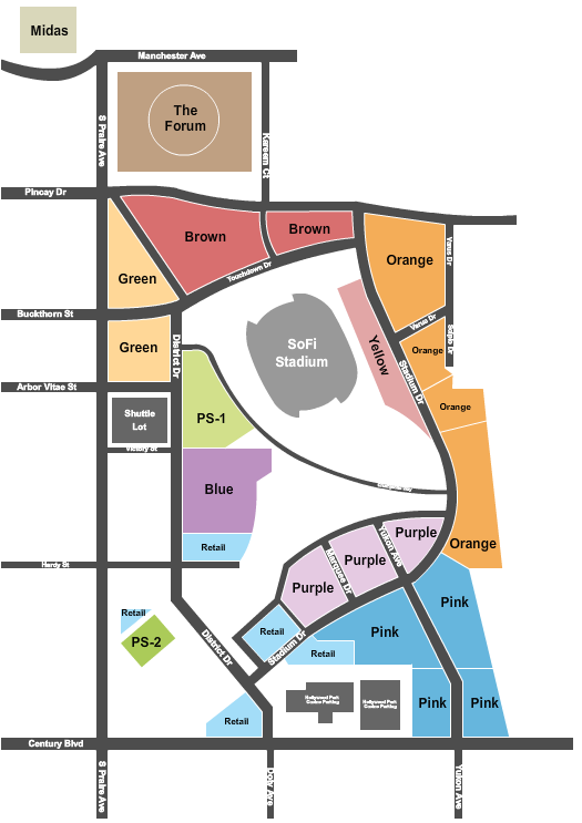 SoFi Stadium Parking Lots - Parking 2 Seating Chart | Cheapo Ticketing