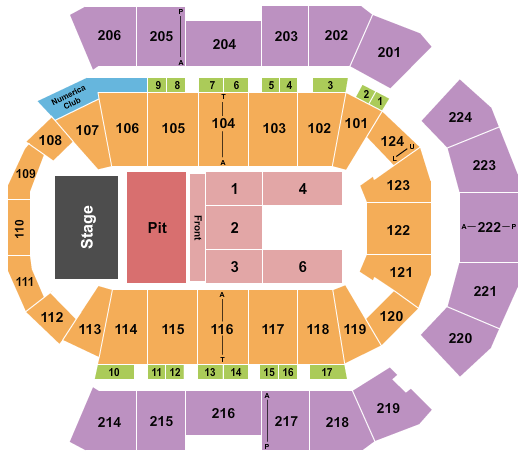 Spokane Arena Endstage GA Pit & Front Seating Chart