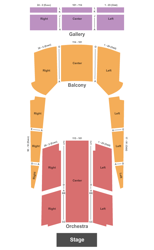 seating chart for Stambaugh Auditorium - End Stage - eventticketscenter.com