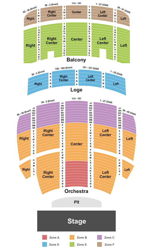 Stanley Theatre - Utica End Stage Zone Seating Chart