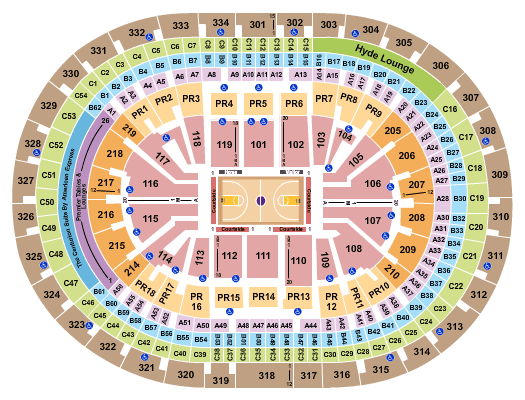 Los Angeles Lakers seating chart at the Staples center in Los Angeles, CA
