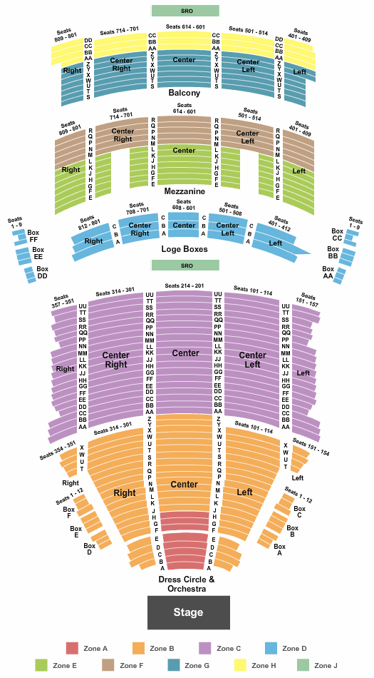 KeyBank State Theatre End Stage - SRO - IntZone Seating Chart