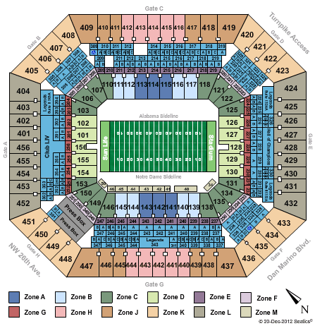 Hard Rock Stadium 2013 BCS Championship Bowl - Zone Seating Chart