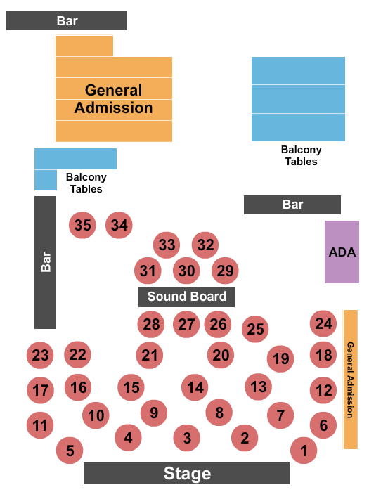 Tally Ho Theater Floor & Balcony Tables Seating Chart