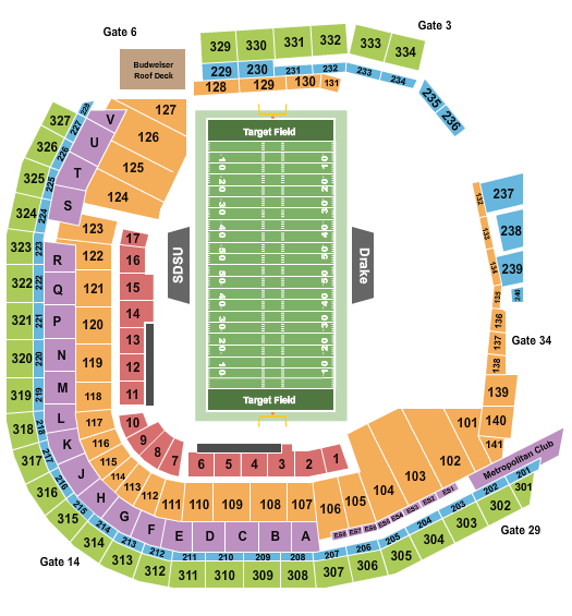 Target Field Football - College Seating Chart