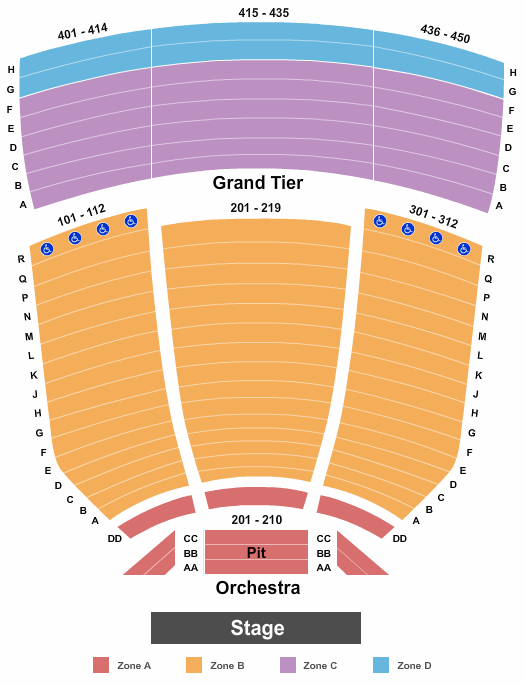 Tennessee Performing Arts Center - James K Polk Theater End Stage Zone Seating Chart