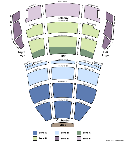 Tennessee Performing Arts Center - Andrew Johnson Theater End Stage 4 + - Zone Seating Chart