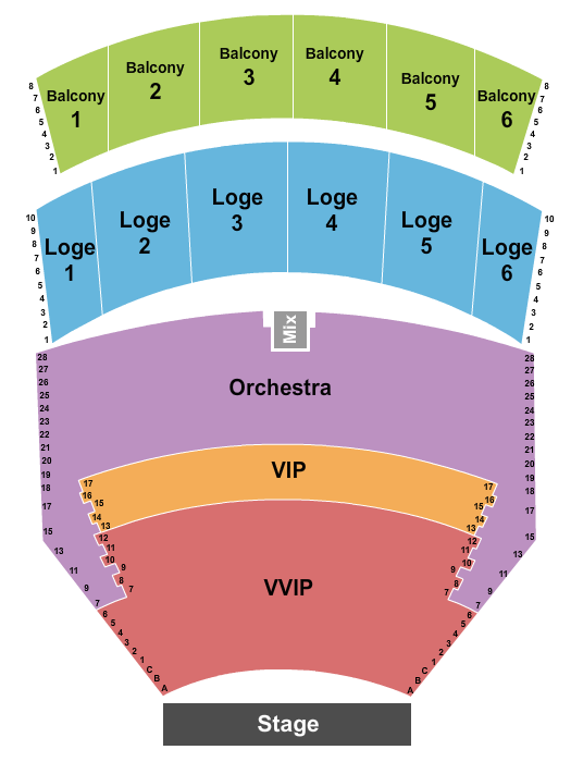 Terrace Theater at Long Beach Convention Center Endstage VIP Seating Chart