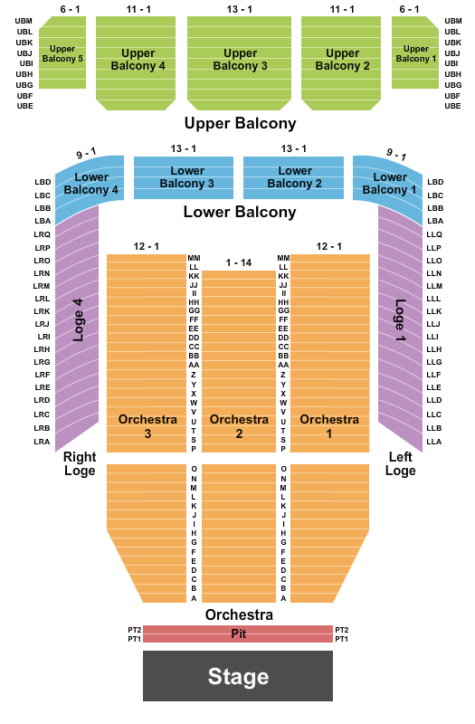Thalia Mara Hall End Stage Combined Pit Seating Chart