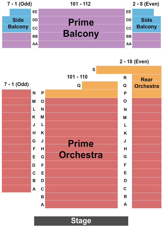 seating chart for The Barns At Wolf Trap National Park for the Performing Arts - Endstage Prime-Rear - eventticketscenter.com