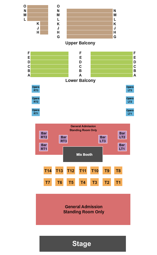 The Blue Note - MO Endstage GA And  Tables Seating Chart